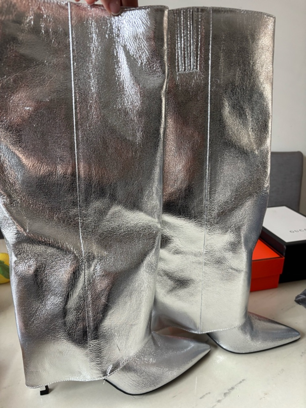 Nordstrom Silver Metallic Pointed-Toe Knee Boots